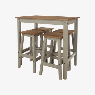 The Range Linea grey breakfast table and 4 high stools set  - Grey washed wax & antique wax