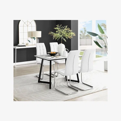The Range Carson White Marble Effect Dining Table and 4 Murano Chairs - White
