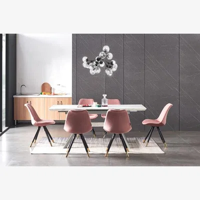 The Range Sofia Blaze LUX Dining Set Includes an Extendable Table and Chairs Set of 6 - Pink