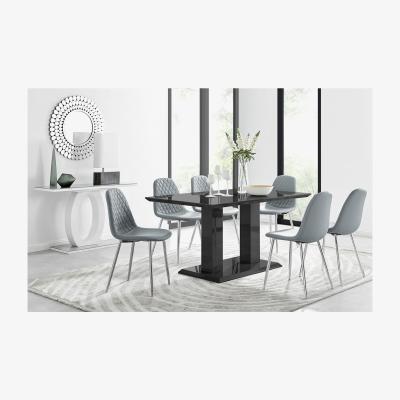 The Range Imperia 6 Black Dining Table and 6 Corona Silver Leg Chairs - Grey