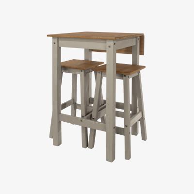 The Range Linea grey drop leaf breakfast table and 2 high stools set  - Grey washed wax & antique wax
