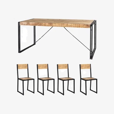 The Range Upcycled Vintage Mintis Medium Dining Table Set With 4 Chairs - Light Wood
