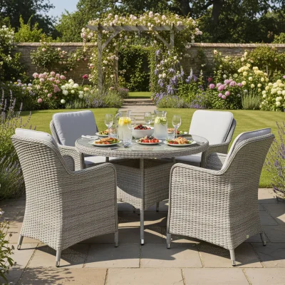 The Range Oseasons Hampton Rattan 4 Seat Dining Set in Dove Grey with Light Grey Cushions - Dove Grey