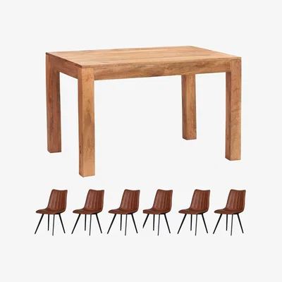 The Range Dakota Light Mango Wooden 6Ft Large Dining Table Set With 6 Chairs - Light Wood