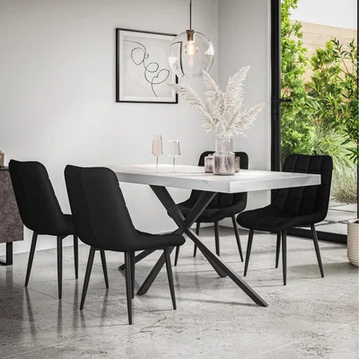 The Range Donni Dining Table And Chairs - Marble Effect Top w 4-6 Nova Faux Leather Chair - Black / 6