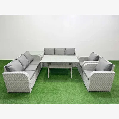 The Range Fimous 6-Piece PE Rattan Patio Sofa and Dining Set Light Grey - Light Grey