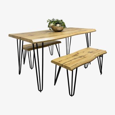 The Range Natural Look Dining Table with 2 Benches  - Brown / 140cm