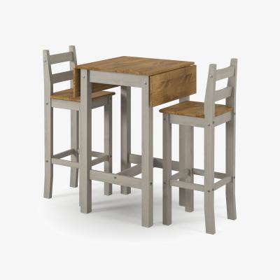 The Range Corona Grey square high breakfast bar drop leaf table and bar chair set - Grey washed wax finish