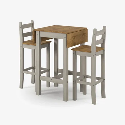 The Range Corona Grey square high breakfast bar drop leaf table and bar chair set - Grey washed wax finish