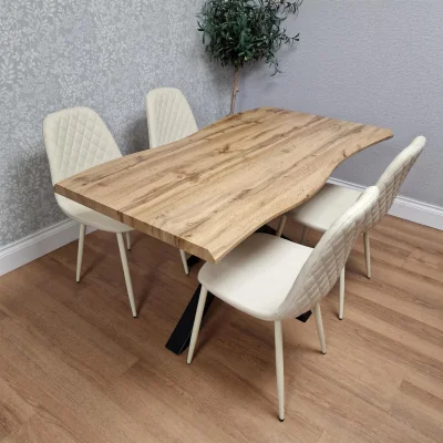 The Range Modern Kosy Koala Dining Table Set with 4 Cream Chairs Modern Kitchen Furniture - Brown