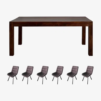 The Range Dakota Mango Wooden 6Ft Large Dining Table Set With 6 Chairs - Dark Wood