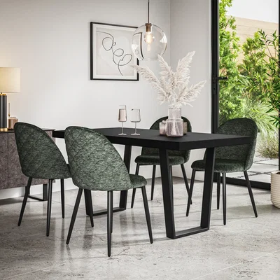 The Range Aria Black Top Rectangle Dining Table and 4 Raye Velvet Chairs - Beige - Green