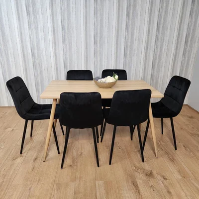 The Range Rectangle Kitchen Dining Table With 6 Black Velvet Tufted Chairs Set Of 6 - Oak Black