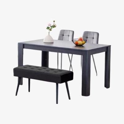 The Range Dining Table Set with Padded Bench and Black Velvet Chairs - Grey