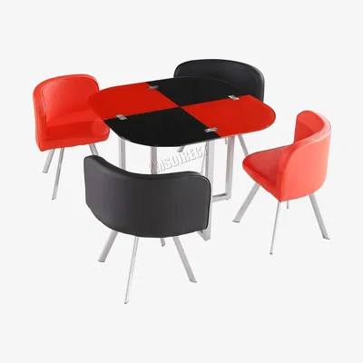 The Range Red & Black Glass Dining Table With 4 Dining Chairs