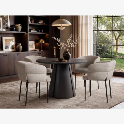 The Range Ebony Black Extendable Dining Table with 4 Elise Chairs Light Brown - Black