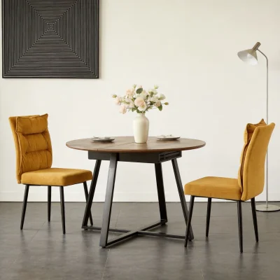 The Range Extendable Round Dining Table Set - Brown / 3