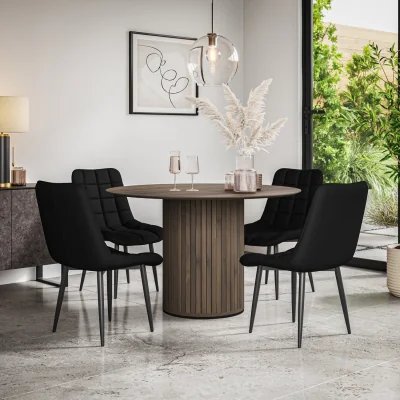 The Range Furniture Online Arlo Walnut Table Top W Walnut Legs + Nova Faux Leather Dining Chair Set Of 4 - Black