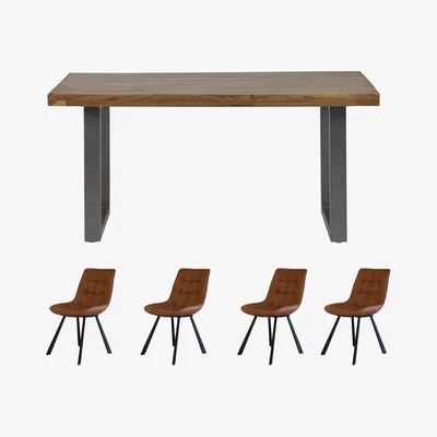 The Range Cosmopolitan Rectangular Industrial Dining Table Set With 4 Chairs - Light Wood