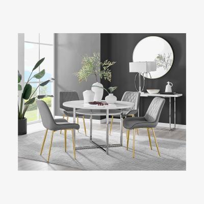 The Range Adley White High Gloss Storage Dining Table and 4 Pesaro Gold Leg Chairs - Grey