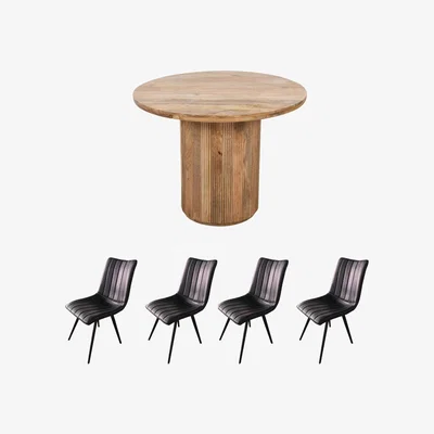 The Range York Natural Solid Mango Wood Round Dining Table Set With 4 Chairs - Light Wood