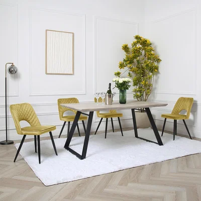 The Range Dorchester Dining Set - Wooden-Effect Dining Table with 4 Chairs - Olive Yellow