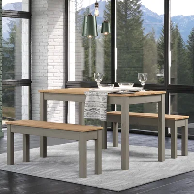 The Range Linea Grey 1500mm Table and 2 Bench Seat set  - Grey washed wax