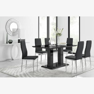 The Range Imperia Black High Gloss Dining Table and 6 Milan Dining Chairs Set - Black