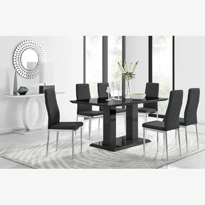 The Range Imperia Black High Gloss Dining Table and 6 Milan Dining Chairs Set - Black