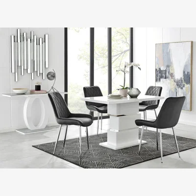 The Range Apollo Dining Table With Four Pesaro Silver Leg Chairs - Black