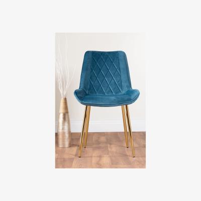 The Range Novara White Gloss Gold Leg Dining Table  4 Pesaro Gold Leg Chairs - Blue