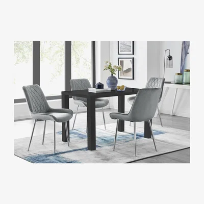 The Range Pivero 4 Black Dining Table and 4 Pesaro Silver Leg Chairs - Grey