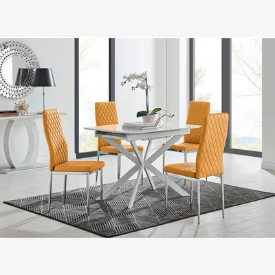 The Range LIRA 120 Extending Kitchen Dining Table and 4 Milan Chairs - Mustard
