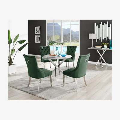 The Range Novara Grey Concrete Effect Round Dining Table And 4 Belgravia Black Leg Chairs - Green