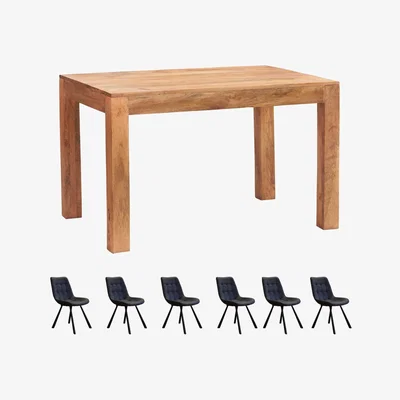 The Range Dakota Light Mango Wood 6Ft Large Dining Table Set With 6 Chairs - Light Wood
