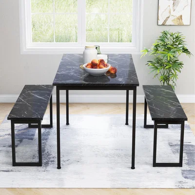 The Range Dining Table and Bench Set for Space Saving - Black