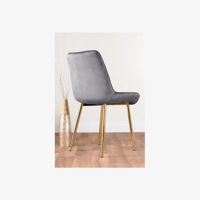 The Range Giovani Round Black Large 120cm Table  6 Pesaro Gold Leg Chairs - Grey