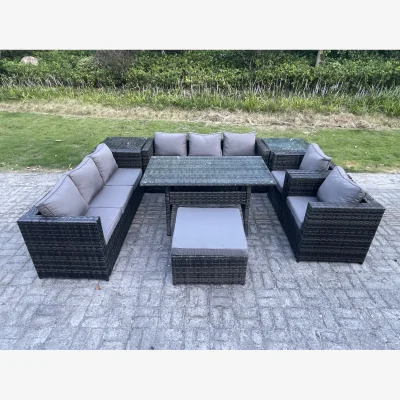 The Range 9-Seat Dining Set w/ Rectangular Glass Table - Dark Grey