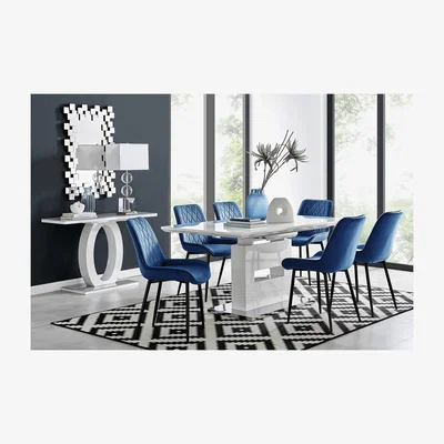 The Range Arezzo Large Extending Dining Table  6 Pesaro Black Leg Chairs - Blue