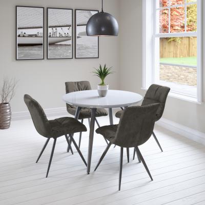 The Range Logan Round Table and Arana Chairs - Light Grey / Coffee