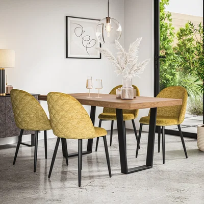 The Range Aria Oak Effect Top Rectangle Dining Table & 4 Raye Velvet Chairs - Mustard