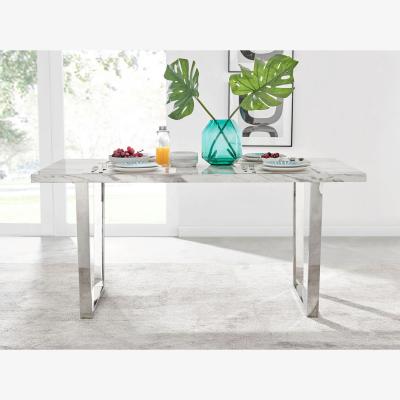 The Range Kylo White Marble Effect Dining Table and 6 Milan Chrome Leg Chairs - Black