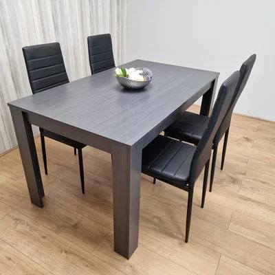 The Range Dinning Table Set With 4 Black Faux Leather Chairs With 1 - Dark Grey