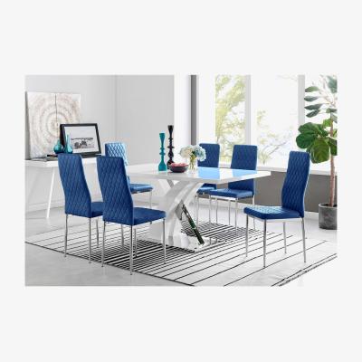 The Range Atlanta 6 White Dining Table and 6 Velvet Milan Chairs - Navy