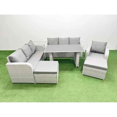 The Range Fimous Rattan 9-Seater Patio Dining Set with Tempered Glass Table Light Grey - Light Grey