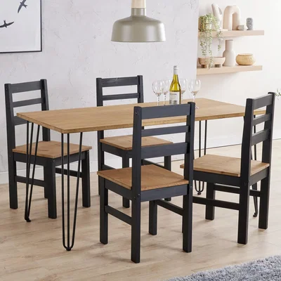 The Range Augusta large dining table with 4 linea chairs set - Antique waxed pine