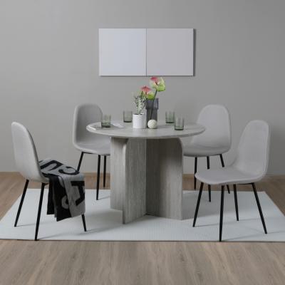 The Range NYX Dining Set - Round Table in Stone Effect and Linen Chairs - Beige