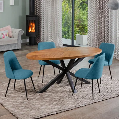 The Range Dossena Oval Dining Table Set with 4 Morandi Fabric Chairs - Teal