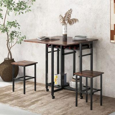 The Range 3 Piece Dining Table Set Extendable Kitchen Table Folding Breakfast Table - Brown and black / 70cm