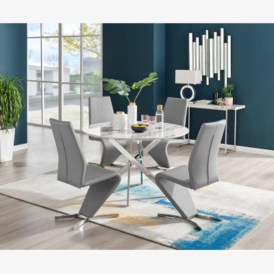 The Range Novara White Marble Effect 120cm Dining Table 4 Willow Chairs - Grey